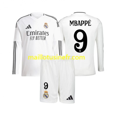 Maillot de Foot Real Madrid Kylian Mbappé 9 Domicile 2024-25 Manches Longues - Enfant